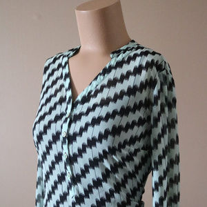 Mint Green and Black Sheer Button Down Blouse